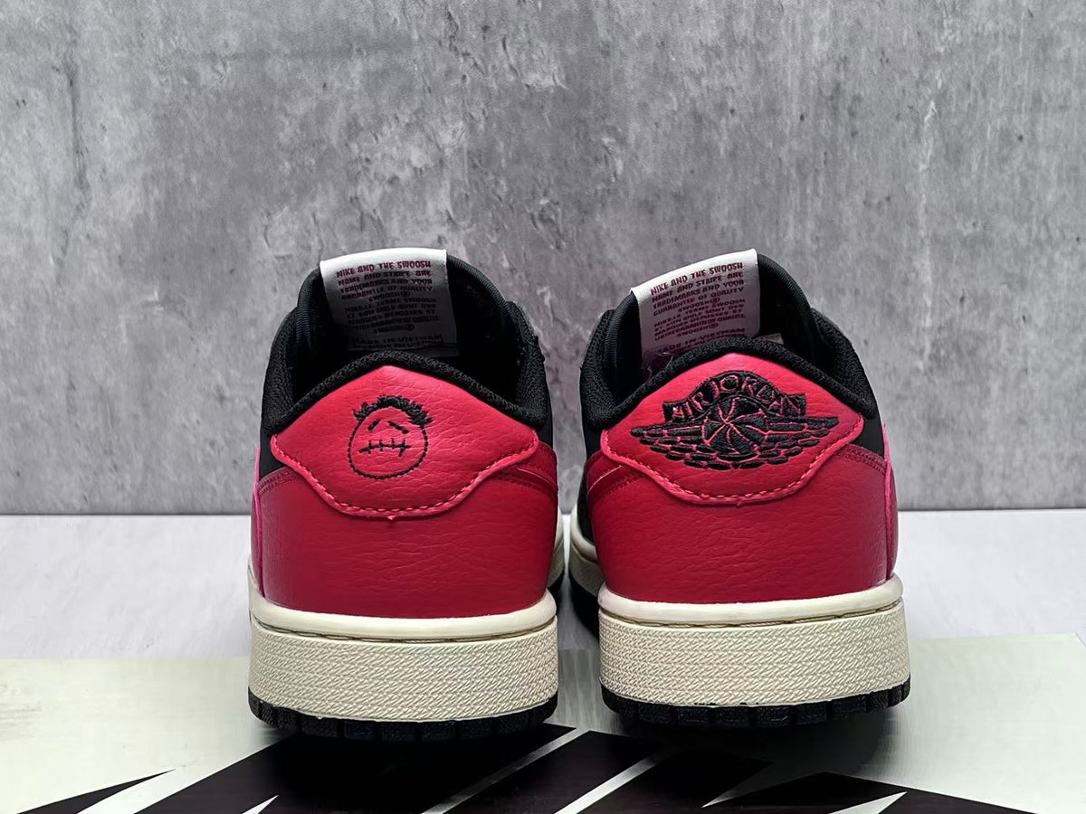 Air Jordan 1 Low Black & Red Sneakers with Cream Midsole