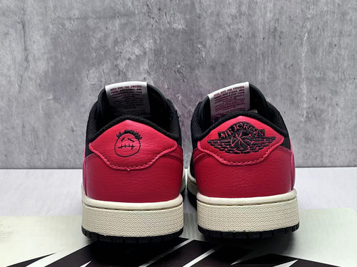 Air Jordan 1 Low Black & Red Sneakers with Cream Midsole