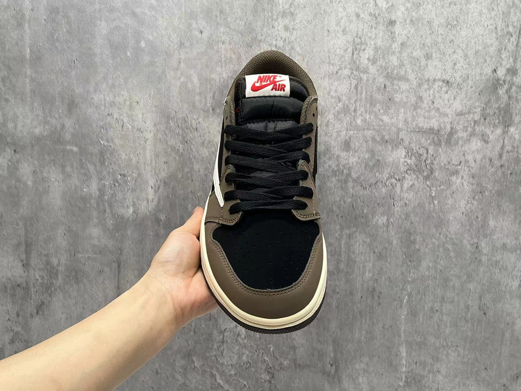 Air Jordan 1 Low Brown & Black Sneakers with Red Accents