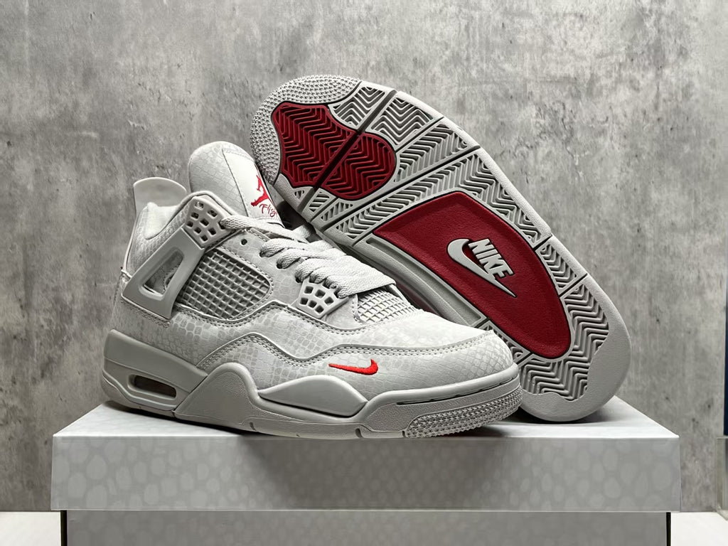 Air Jordan 4 Grey Sneakers with Red Accents