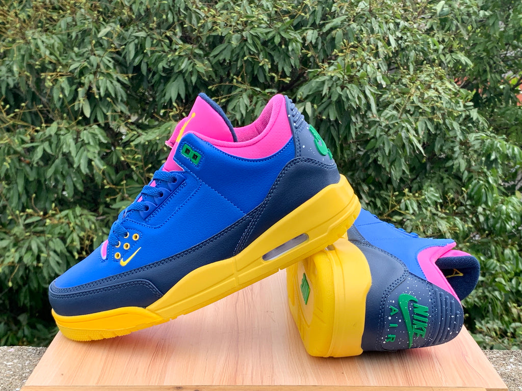 Air Jordan 3 Blue & Pink Sneakers with Yellow Sole