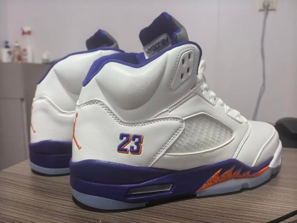 Air Jordan 5 White, Purple & Orange Sneakers