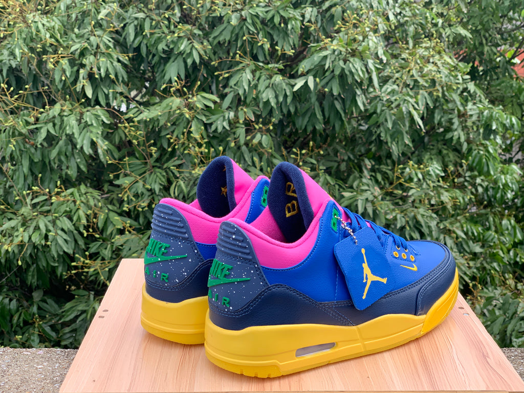 Air Jordan 3 Blue & Pink Sneakers with Yellow Sole