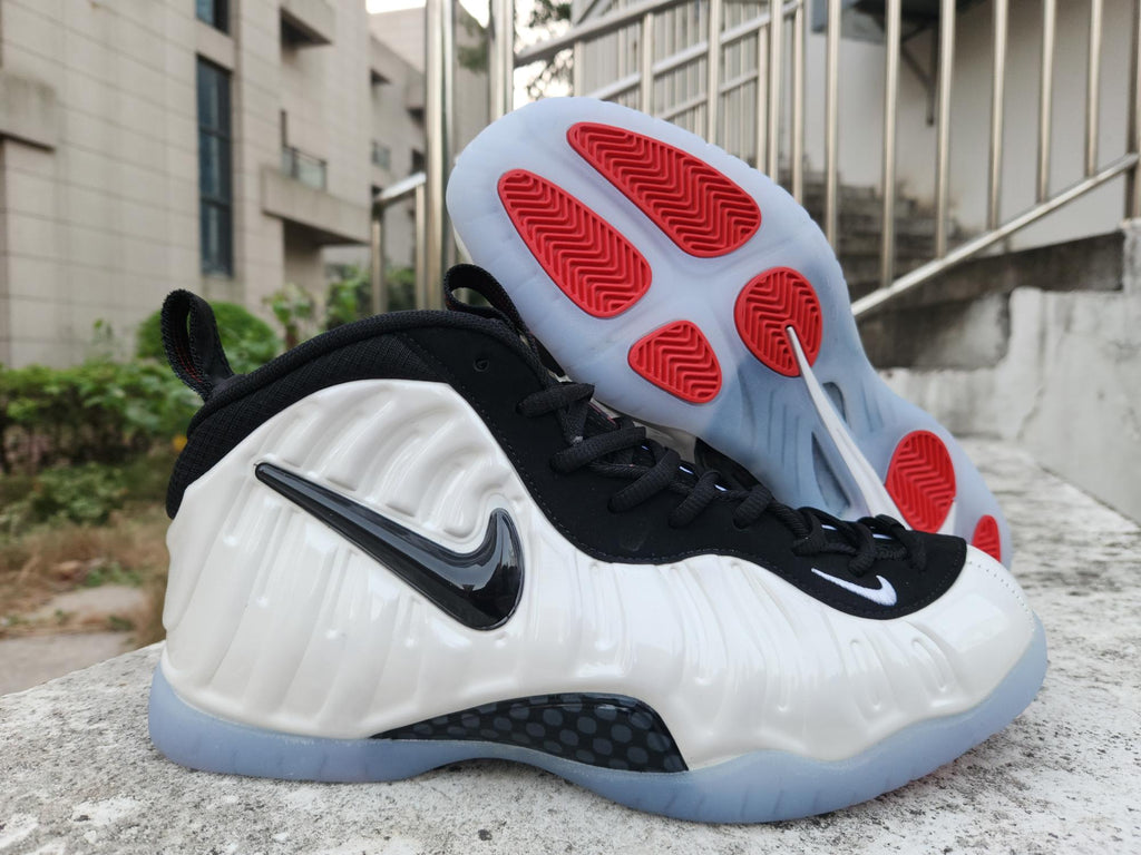 Nike Foamposite White & Black Sneakers with Icy Blue Soles