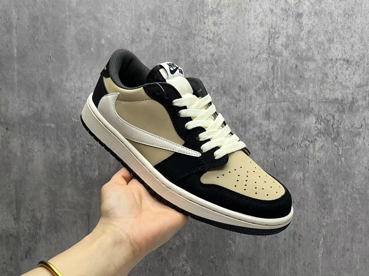 Air Jordan 1 Low Beige & Black Reverse Swoosh Sneakers