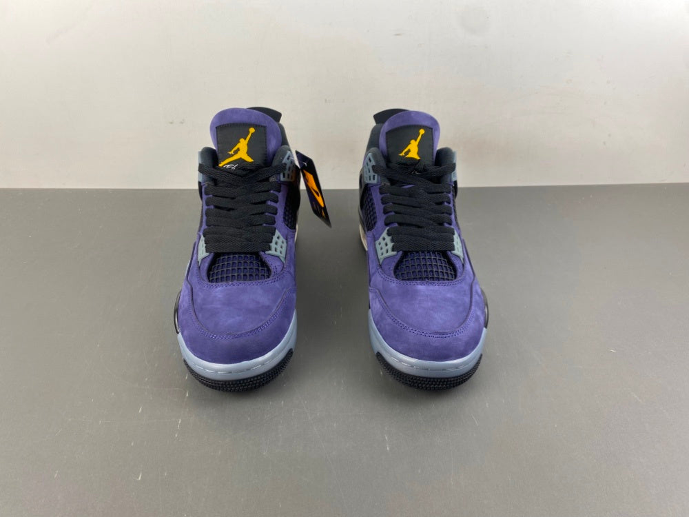 Air Jordan 4 Purple & Black Sneakers with Yellow Accents