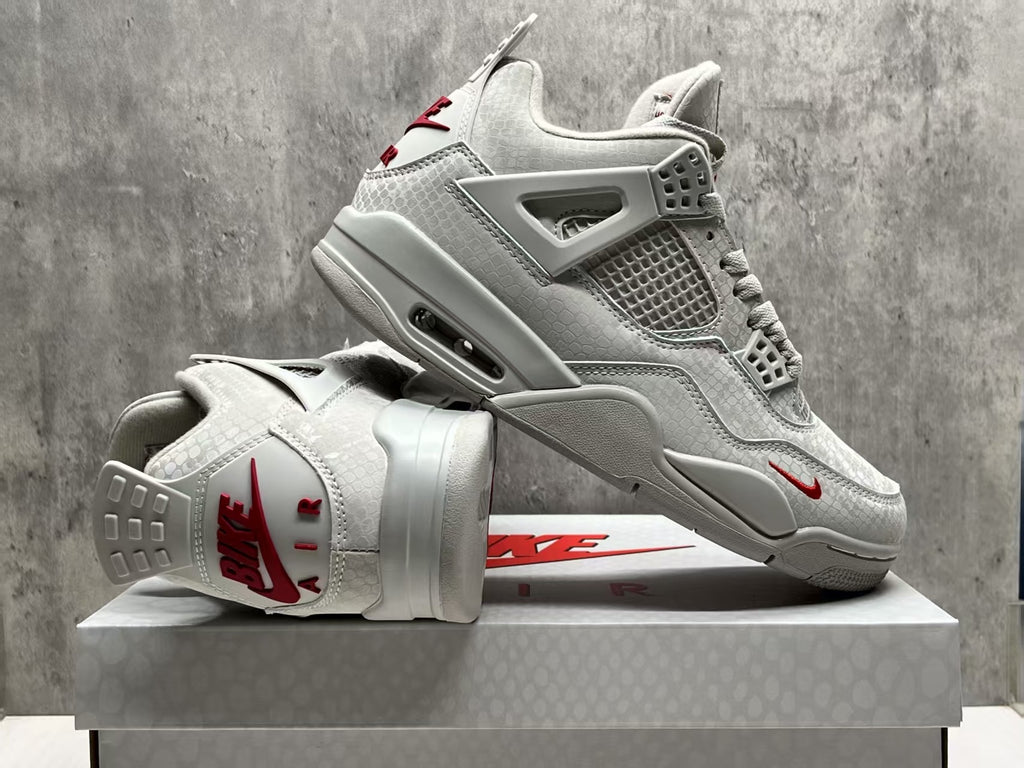 Air Jordan 4 Grey Sneakers with Red Accents