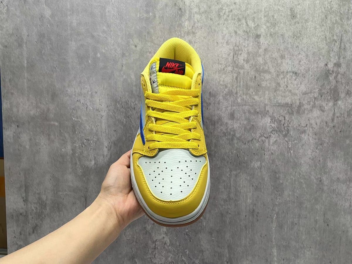 Air Jordan 1 Low Yellow & White Blue Reverse Swoosh Sneakers