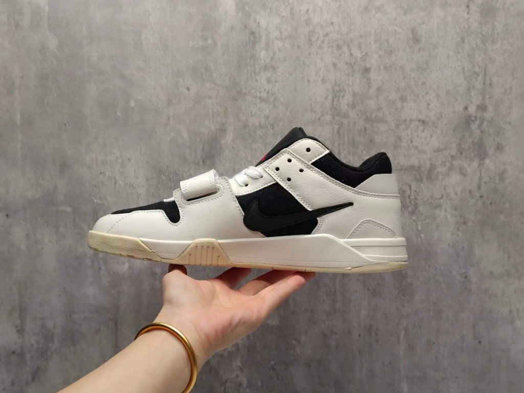 Jordan White & Black Strap Sneakers with Reverse Swoosh