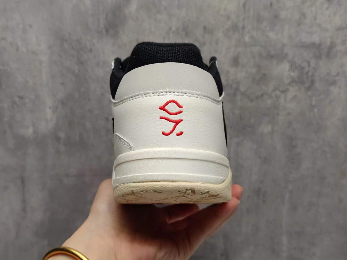 Jordan White & Black Strap Sneakers with Reverse Swoosh