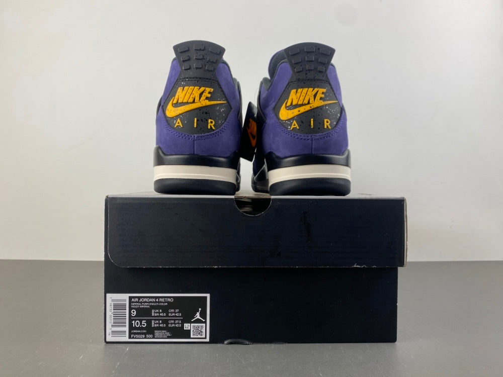 Air Jordan 4 Purple & Black Sneakers with Yellow Accents