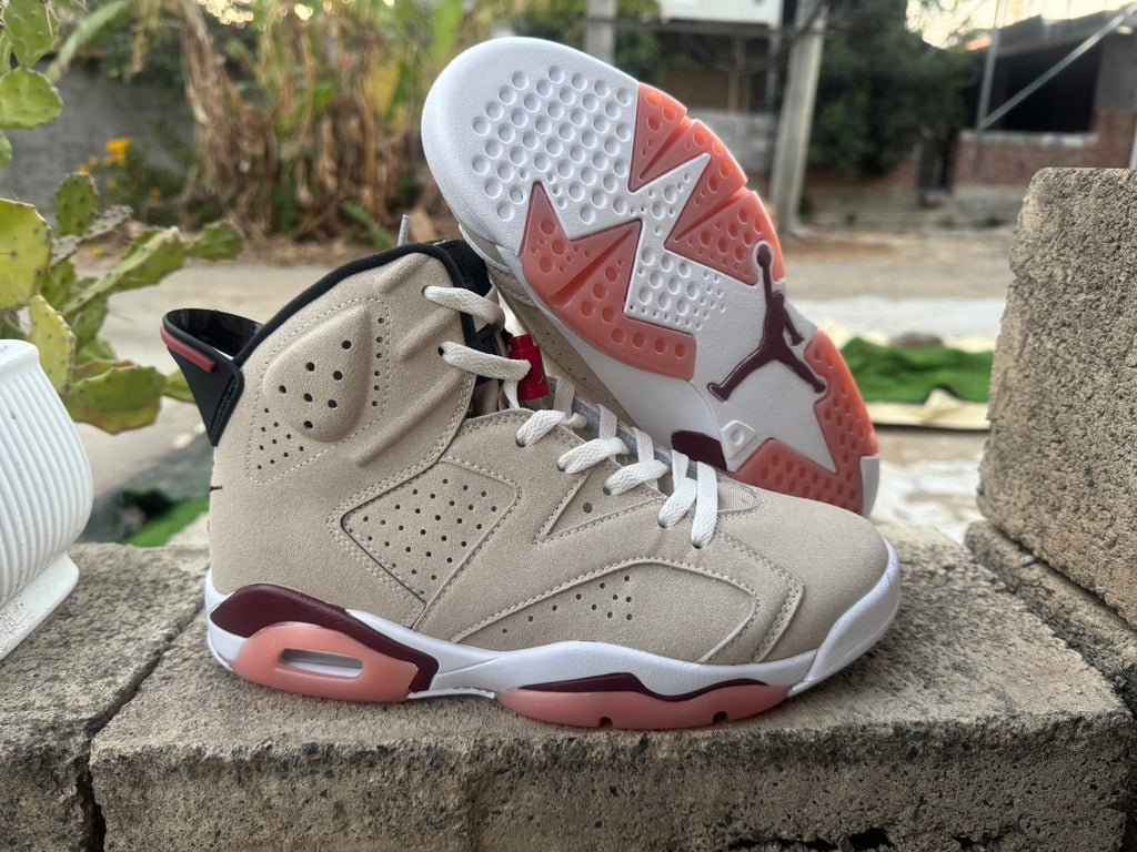 Air Jordan 6 Cream, Burgundy & Pink Sneakers