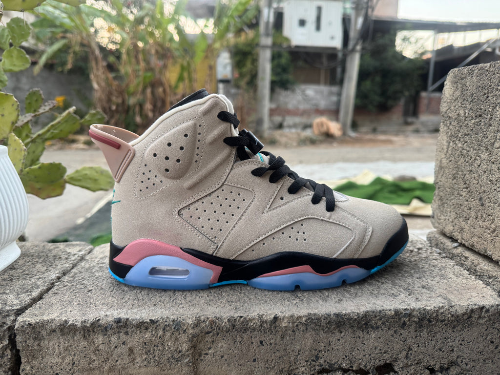 Air Jordan 6 Cream, Pink & Blue Sneakers