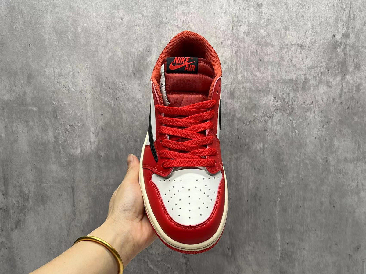 Air Jordan 1 Low Red & White Black Reverse Swoosh Sneakers