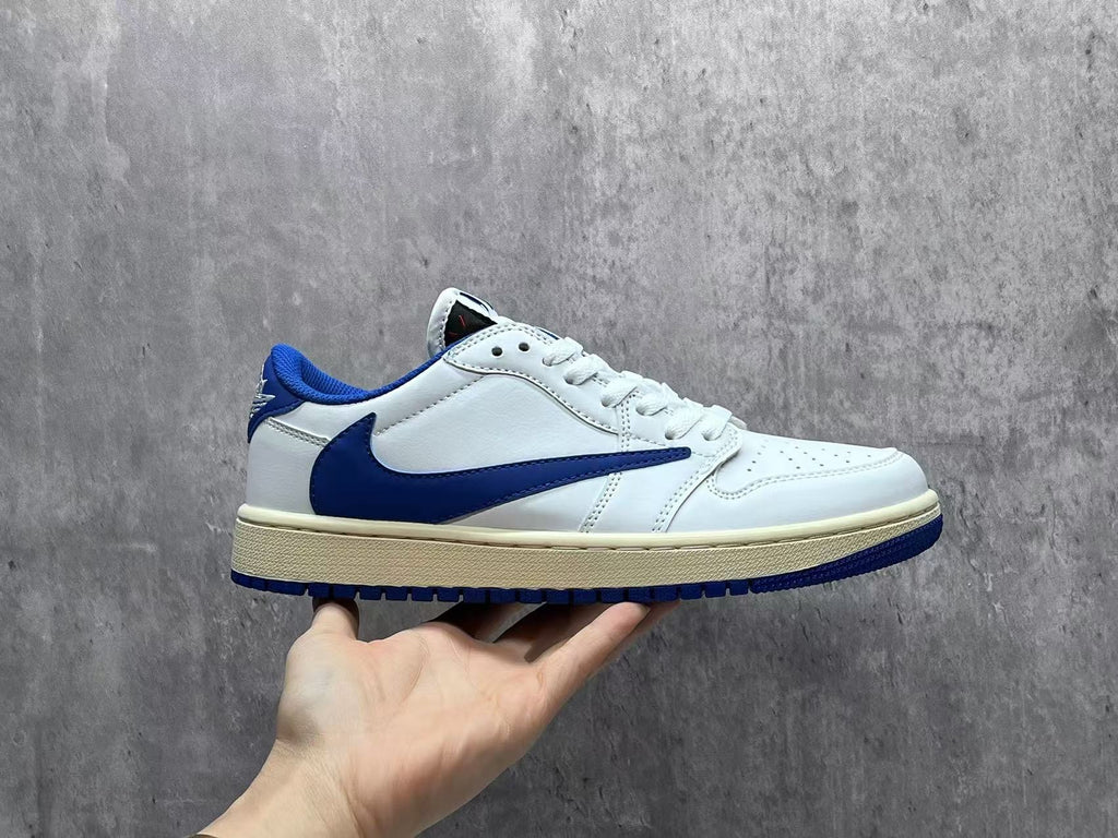 Air Jordan 1 Low White & Blue Reverse Swoosh Sneakers