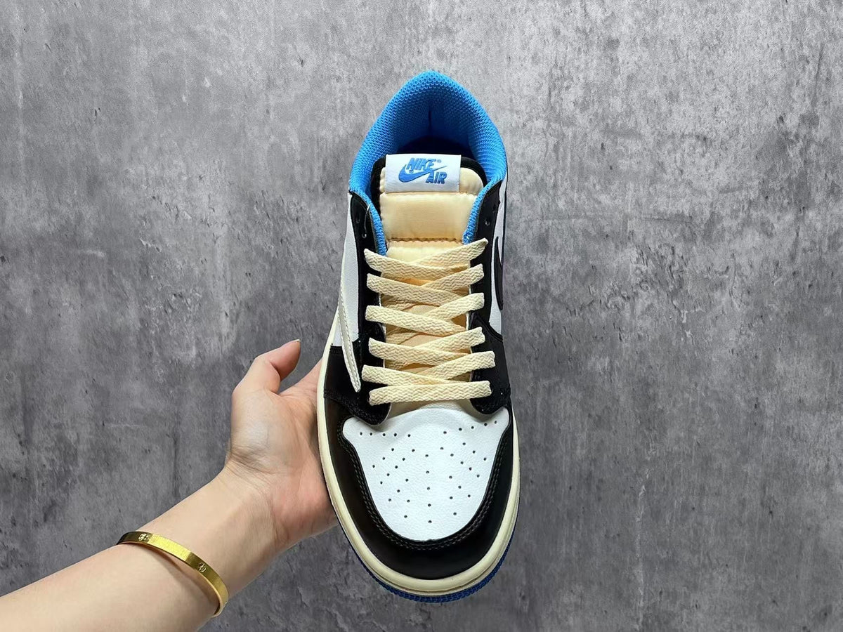 Air Jordan 1 Low Black White & Blue Reverse Swoosh Sneakers