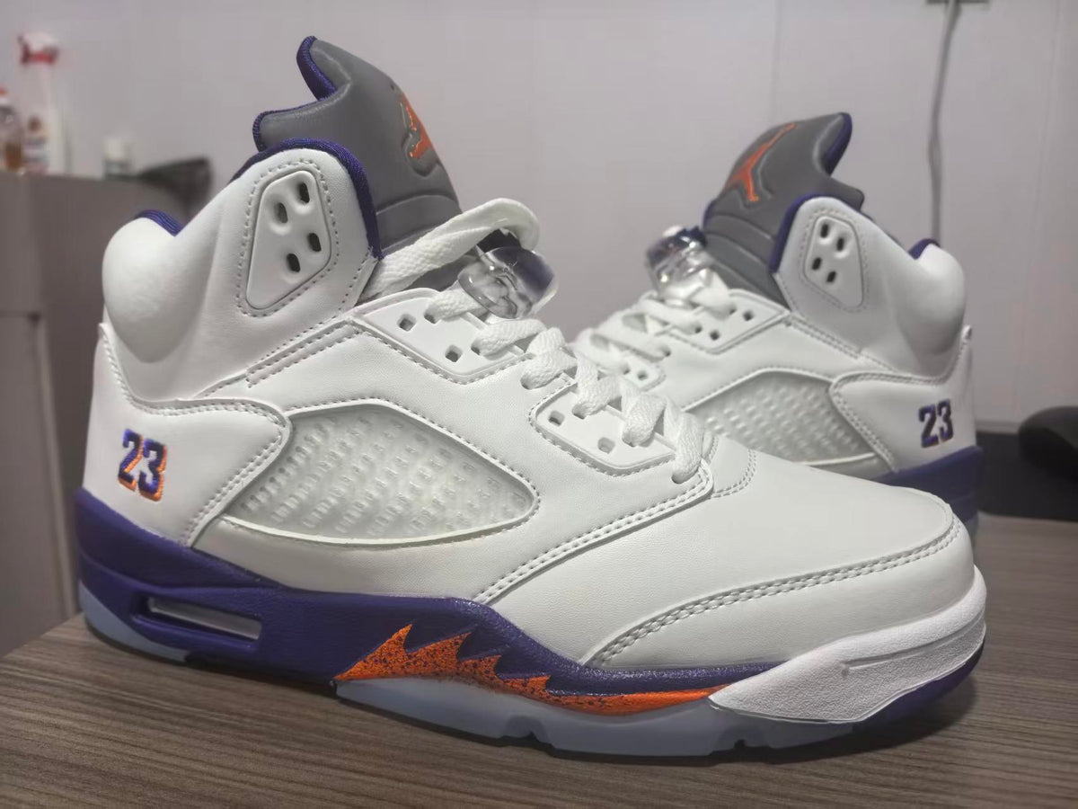 Air Jordan 5 White, Purple & Orange Sneakers