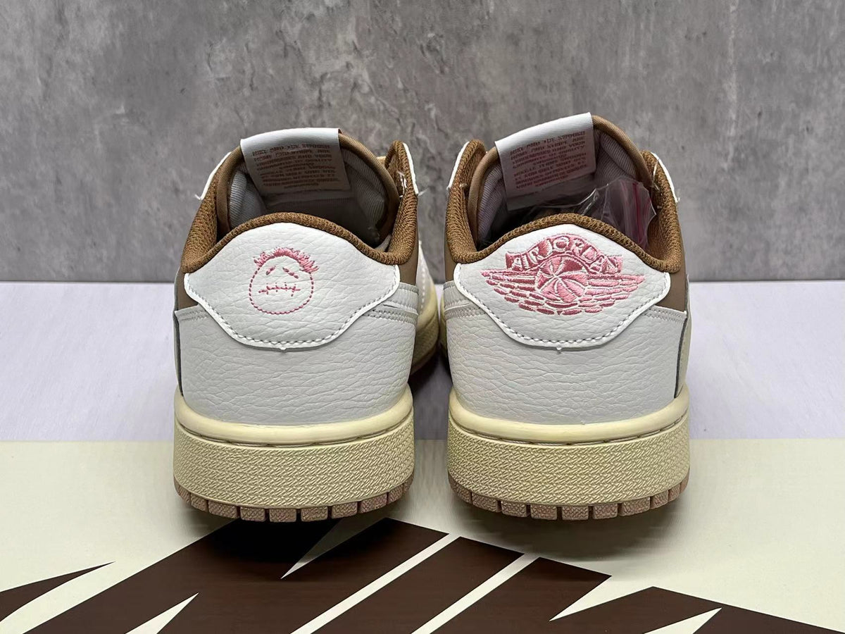Air Jordan 1 Low Light Brown & White Reverse Swoosh Sneakers