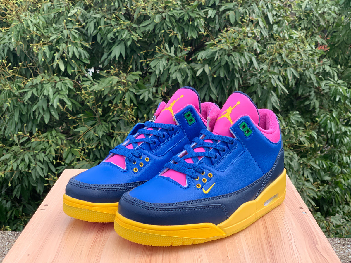 Air Jordan 3 Blue & Pink Sneakers with Yellow Sole