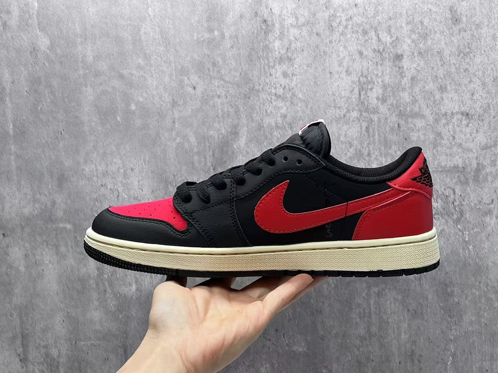 Air Jordan 1 Low Black & Red Sneakers with Cream Midsole