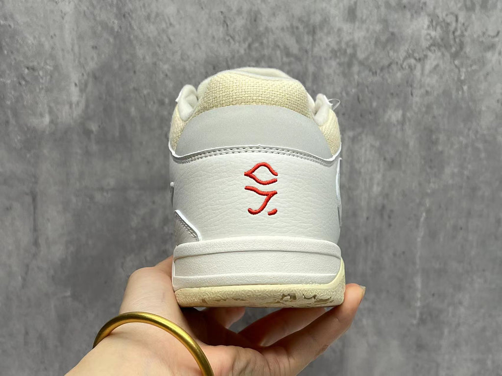 Jordan White & Cream Strap Sneakers with Reverse Swoosh