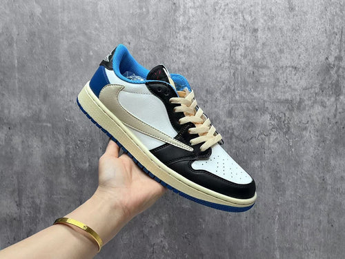 Air Jordan 1 Low Black White & Blue Reverse Swoosh Sneakers