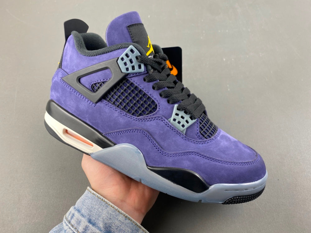 Air Jordan 4 Purple & Black Sneakers with Yellow Accents