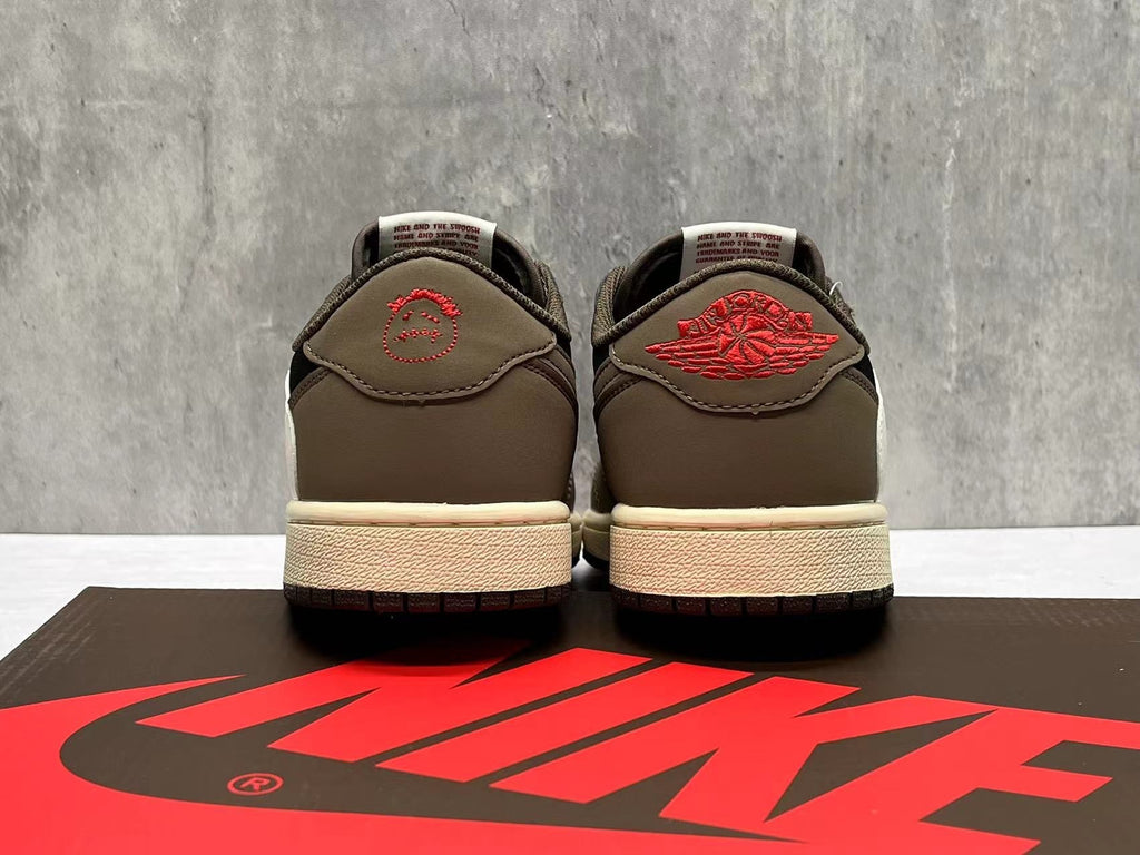 Air Jordan 1 Low Brown & Black Sneakers with Red Accents