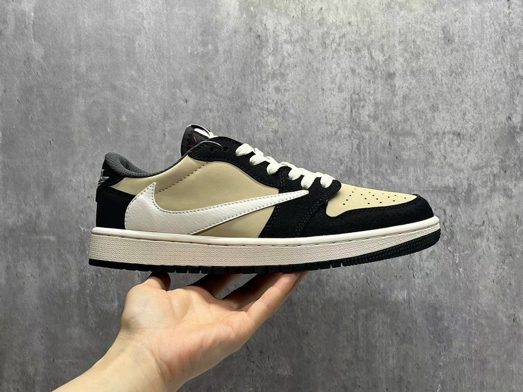 Air Jordan 1 Low Beige & Black Reverse Swoosh Sneakers