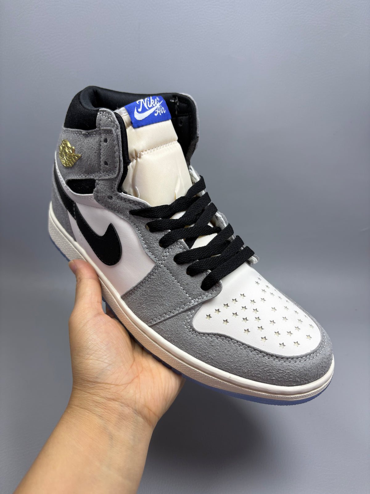 Air Jordan 1 High Grey & White Sneakers with Star Details