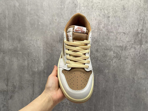 Air Jordan 1 Low Light Brown & White Reverse Swoosh Sneakers