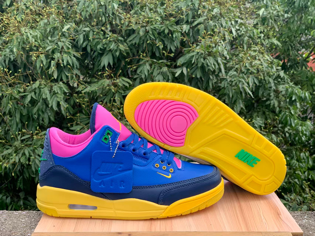 Air Jordan 3 Blue & Pink Sneakers with Yellow Sole
