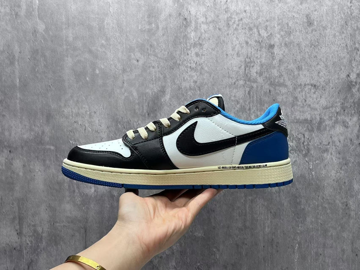 Air Jordan 1 Low Black White & Blue Reverse Swoosh Sneakers