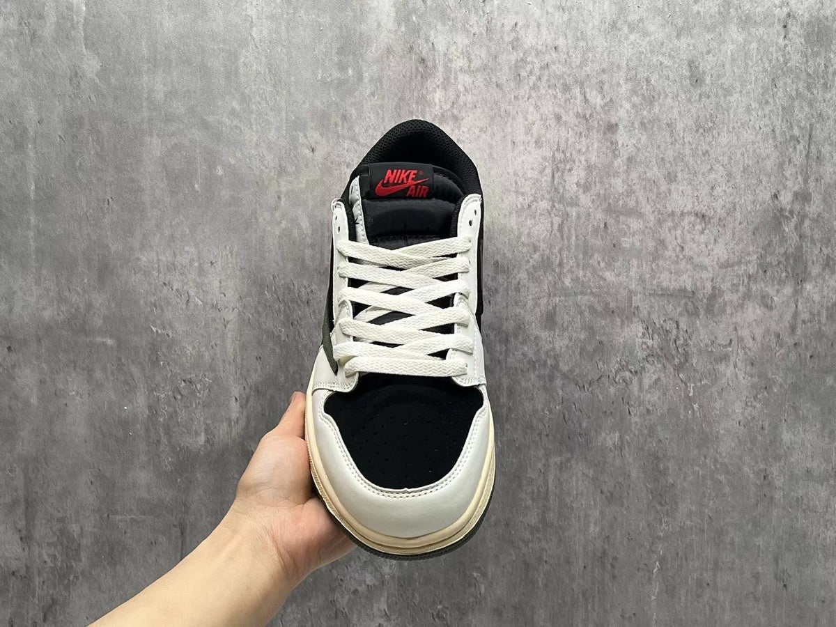 Air Jordan 1 Low Black & White Olive Reverse Swoosh Sneakers
