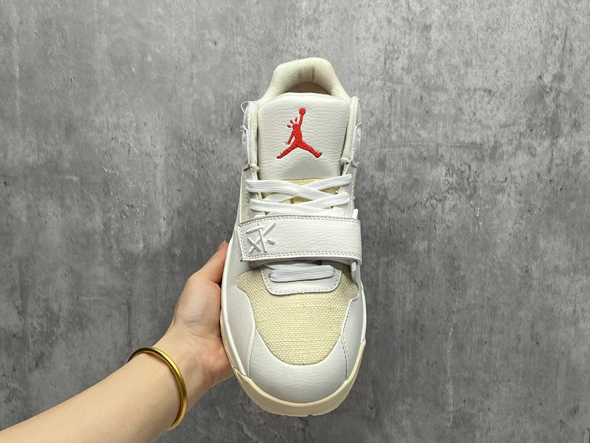 Jordan White & Cream Strap Sneakers with Reverse Swoosh