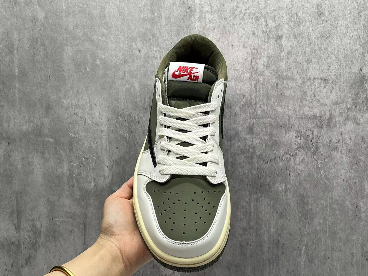 Air Jordan 1 Low Olive & White Sneakers with Black Swoosh