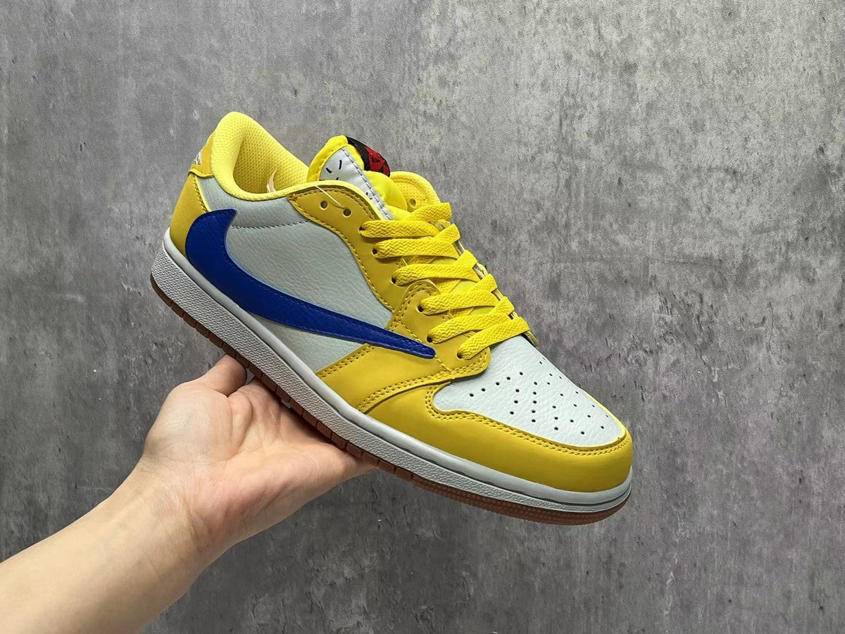 Air Jordan 1 Low Yellow & White Blue Reverse Swoosh Sneakers